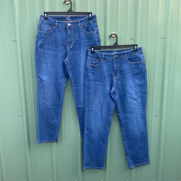 Women's Cropped Straight Denim Stretch Jeans Pants 2-Pack Size 12 - Picture 1 of 7